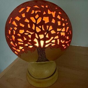 Studio Art Pottery Artisan Signed Tree of Life Electric Light 9.5” H